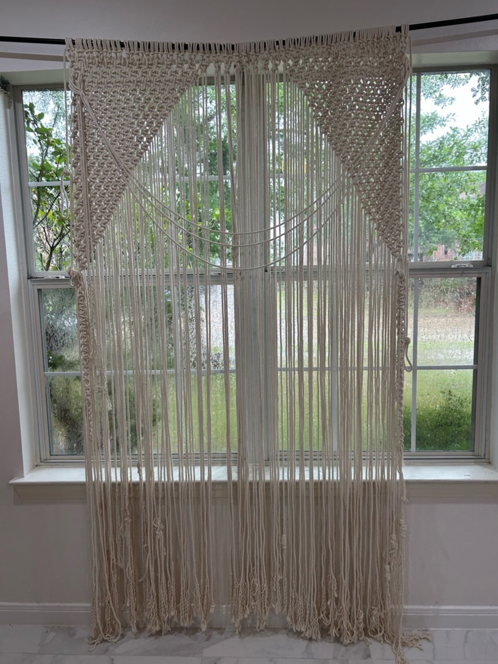 Macrame Large Curtain Panel Handmade in Natural Cream 44”-60” x 91”